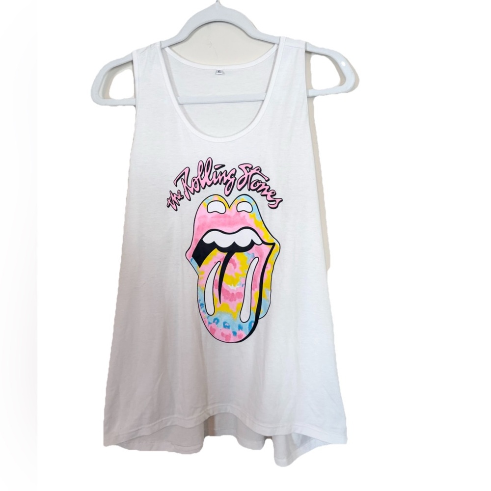 White Tank Top with Colorful Rolling Stomes Graphic XL